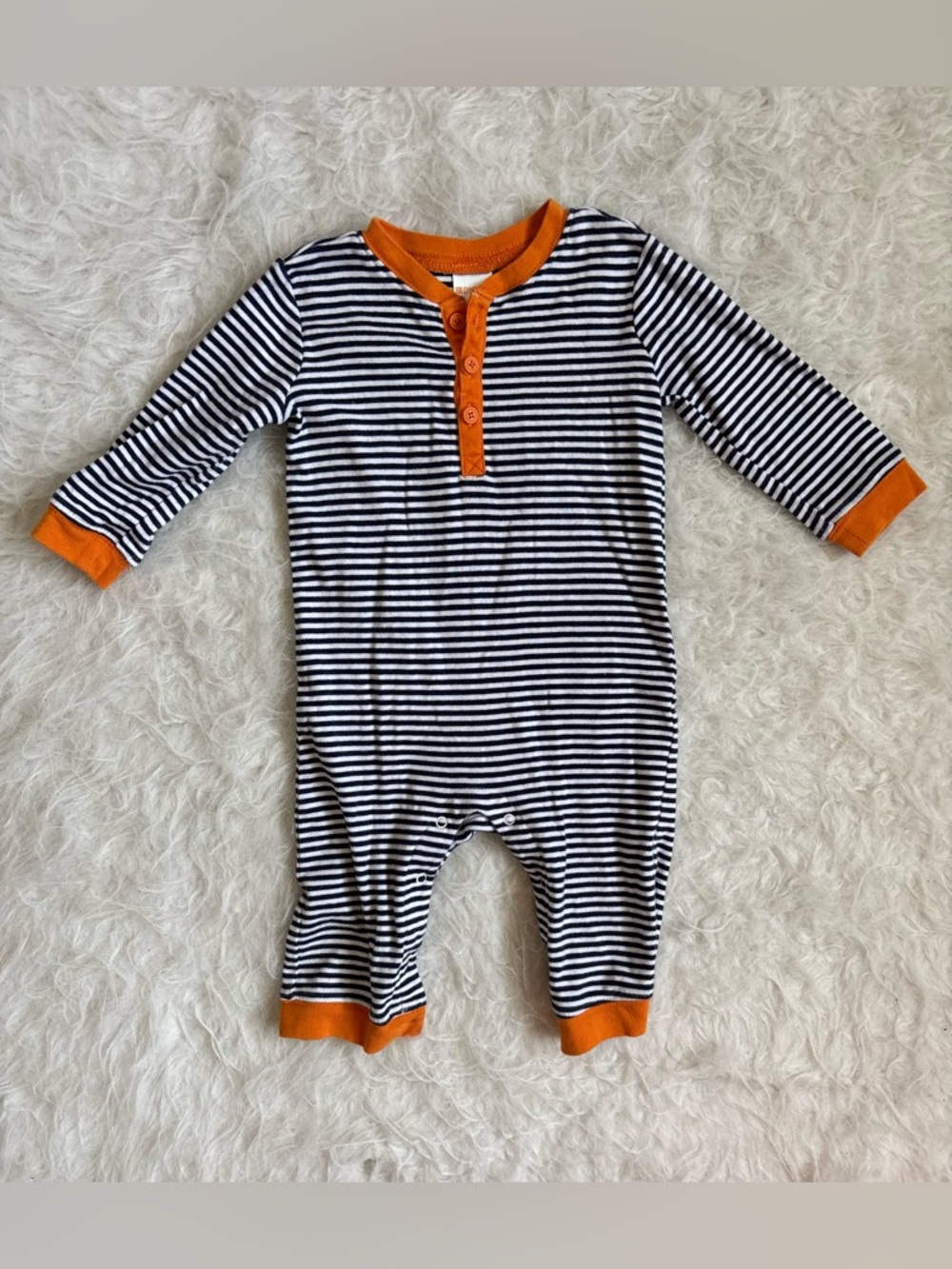 Gymboree Festive Black and White Striped Baby Jumpsuit with Orange Trim